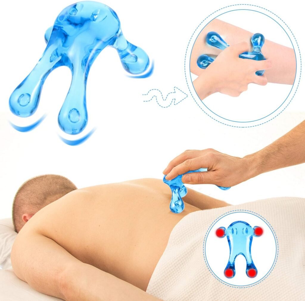 BBTO 2 Pieces Deep Tissue Massage Tool and Thumb Massager Saver Set Include 1 Green Thumb Protector Tool 1 Palm Urchin Massage Tool Hand Held 4-Legged Massage Knobs for Gentle Point Massage