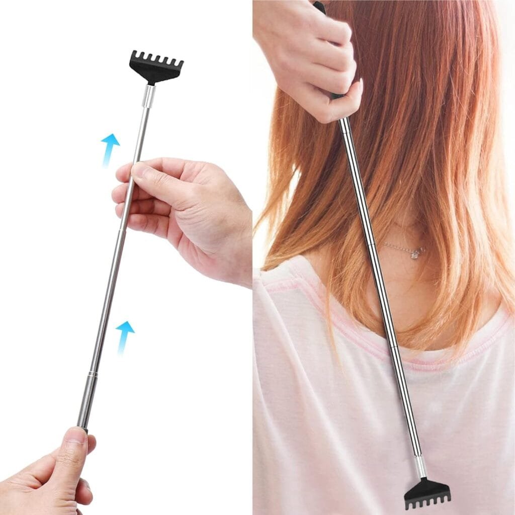 Bear Claw Back Scratcher with Wooden Handle - Portable Metal Stainless Steel Telescoping Massage Tool - Gift/Stocking Stuffers for Men Women