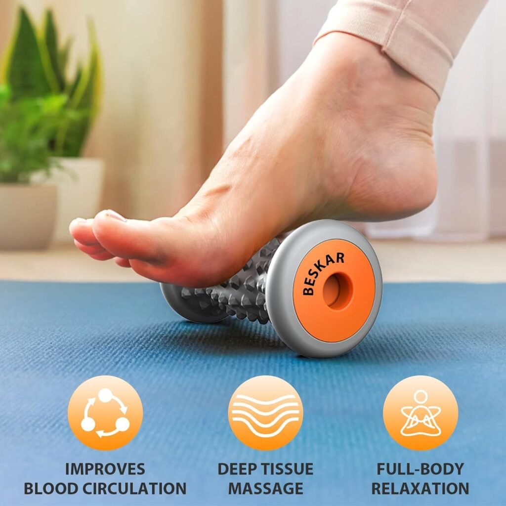 BESKAR Foot Massage Roller for Plantar Fasciitis Relief, Portable Foot Roller to Deep Tissue Muscle Massage, Foot Arch and Heel Pain, Foot Trigger Point Therapy Reflexology Tool