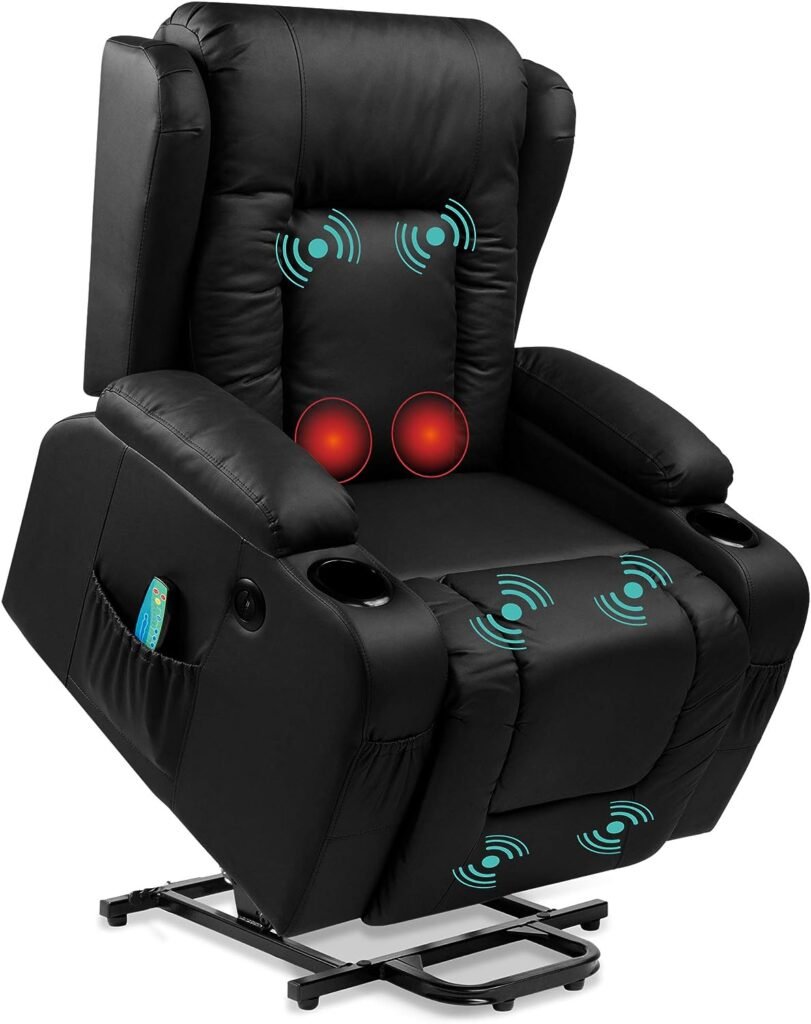 Best Choice Products Electric Power Lift Recliner Massage Chair, Adjustable Furniture for Back, Lumbar, Legs w/ 3 Positions, USB Port, Heat, Cupholders, Easy-to-Reach Side Button - Black