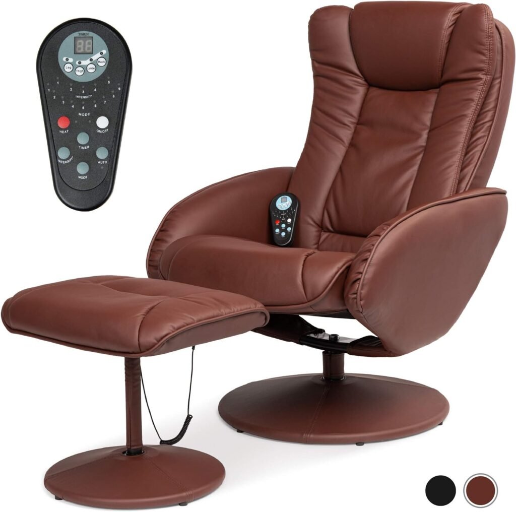 Best Choice Products Faux Leather Electric Massage Recliner Chair for Living Room, Bedroom, Office Comfort w/Stool Footrest Ottoman, Remote Control, 5 Heat  Massage Modes, Side Pockets - Brown