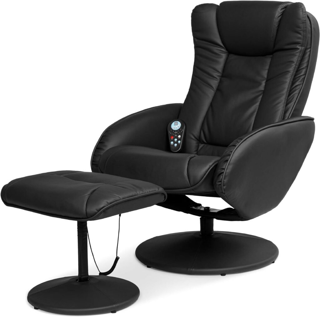 Best Choice Products Faux Leather Electric Massage Recliner Chair for Living Room, Bedroom, Office Comfort w/Stool Footrest Ottoman, Remote Control, 5 Heat  Massage Modes, Side Pockets - Black