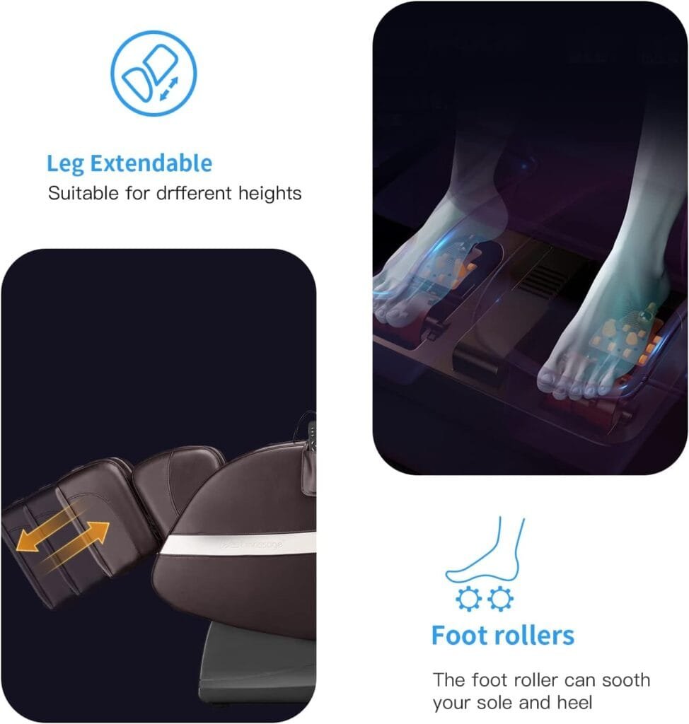 BestMassage Electric Shiatsu Chair Recliner with Built-in Heat Therapy Foot Roller Airbag Massage System SL-Track Stretch Vibrating Audio for Home Office,Black, Brown