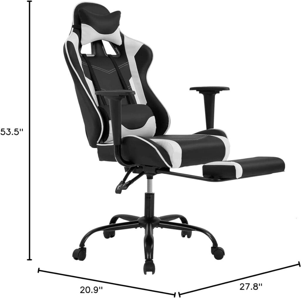 BestOffice Ergonomic Office Chair PC Gaming Chair Cheap Desk Chair Executive PU Leather Computer Chair Lumbar Support with Footrest Modern Task Rolling Swivel Chair for Women, Men(White)