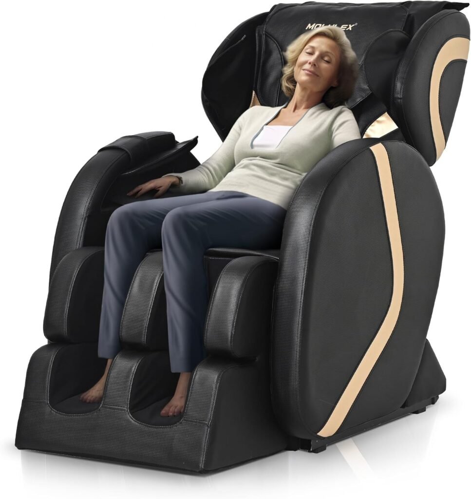 BIADNBZ Chair Zero Gravity Full Body Massage Recliner with Foot Rollers and Heat Therapy Air Pressure System with Remote Control Easy to Use at Office Home Family, Black