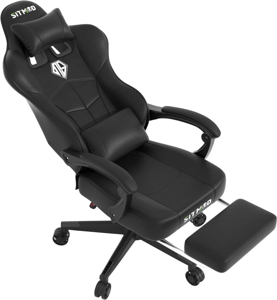 Big and Tall Gaming Chair with Headrest and Lumbar Support Video Game Chair PU Leather Office Chair Height Adjustable Swivel Task Chair with Footrest Ergonomic Gamer Chairs for Adults-BlackWhite