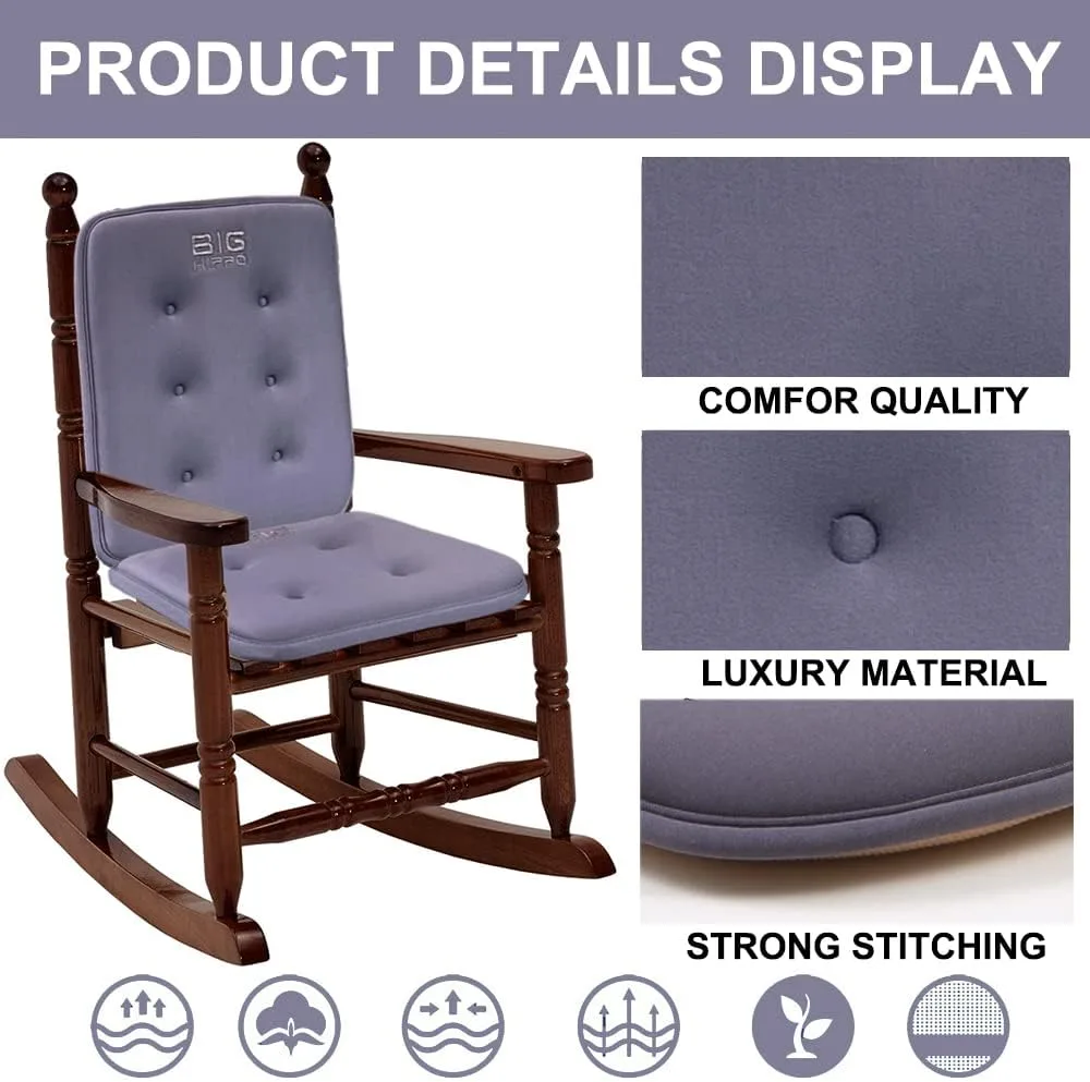 Big Hippo Child Rocking Chair Cushion Memory Foam Kids Rocking Chair Seat Back Cushion Set with Ties for Kid Children,Grey(Only Cushion Set)