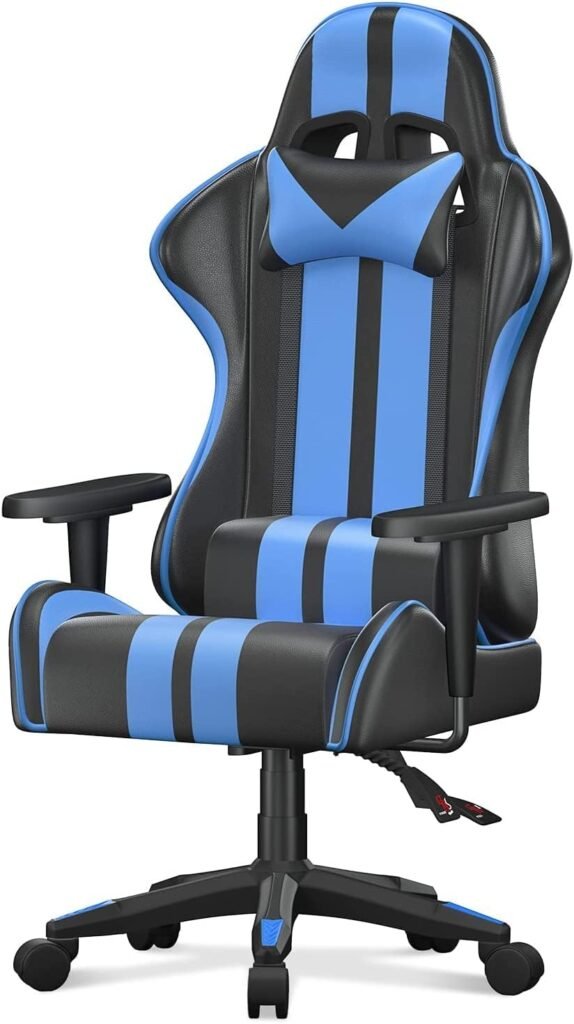 Bigzzia Gaming Chair Ergonomic Office Chair High Back Leather Adjustable Swivel Racing Computer Chair with Headrest and Lumbar Support for Adults Kids Video Game Chair (Blue)