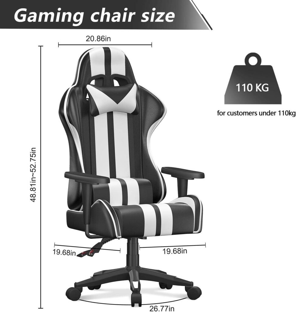 Bigzzia Gaming Chair Ergonomic Office Chair High Back Leather Adjustable Swivel Racing Computer Chair with Headrest and Lumbar Support for Adults Kids Video Game Chair (Blue)