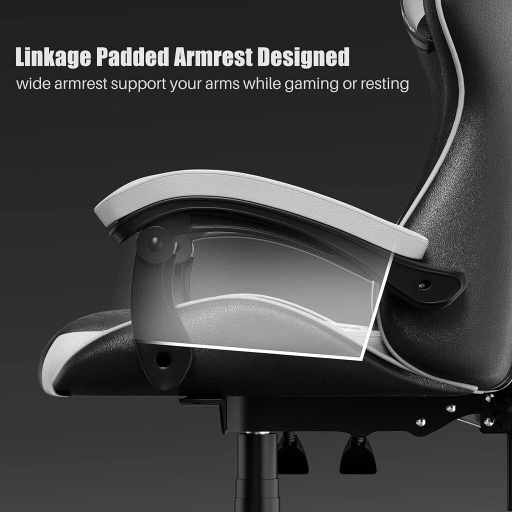 Bigzzia Gaming Chair Office Chair Reclining High Back PU Leather Computer Desk Chair with Headrest and Lumbar Support Adjustable Swivel Rolling Video Game Chairs Ergonomic Racing Chair（Black/White）