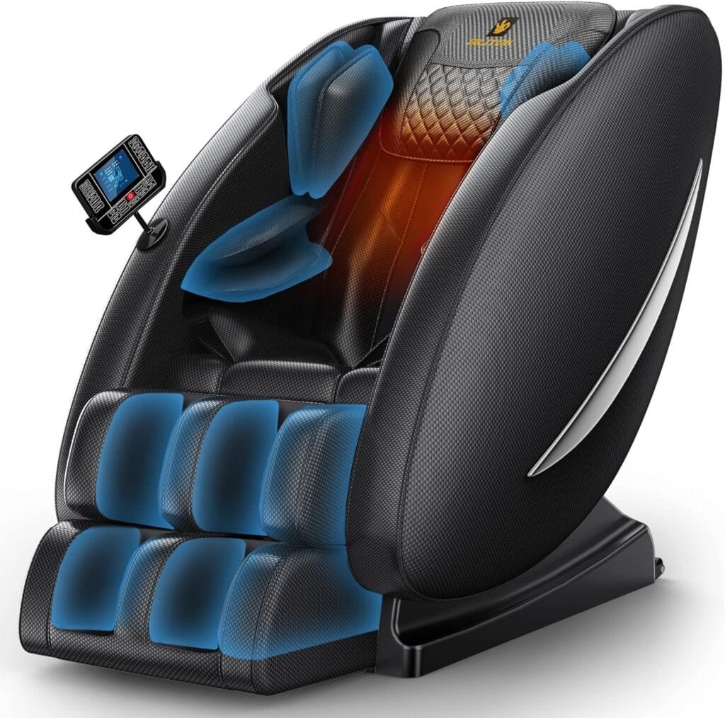 BILITOK Massage Chair Recliner with Zero Gravity, Full Body Massage Chair with Heating, Bluetooth Speaker, Airbags, Foot Roller, Touch Screen, Space-Saving for Office,Faux Leather (Black)