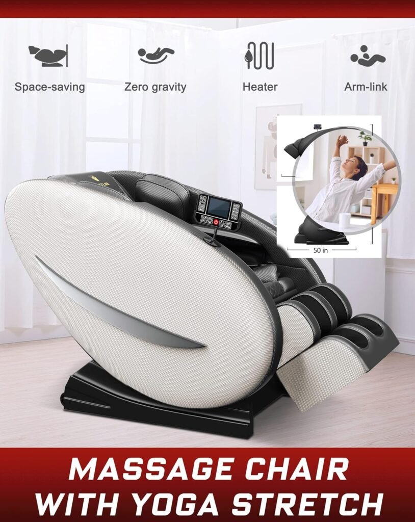 BILITOK Massage Chair Recliner with Zero Gravity, Full Body Massage Chair with Heating, Bluetooth Speaker, Airbags, Foot Roller, Touch Screen (White)