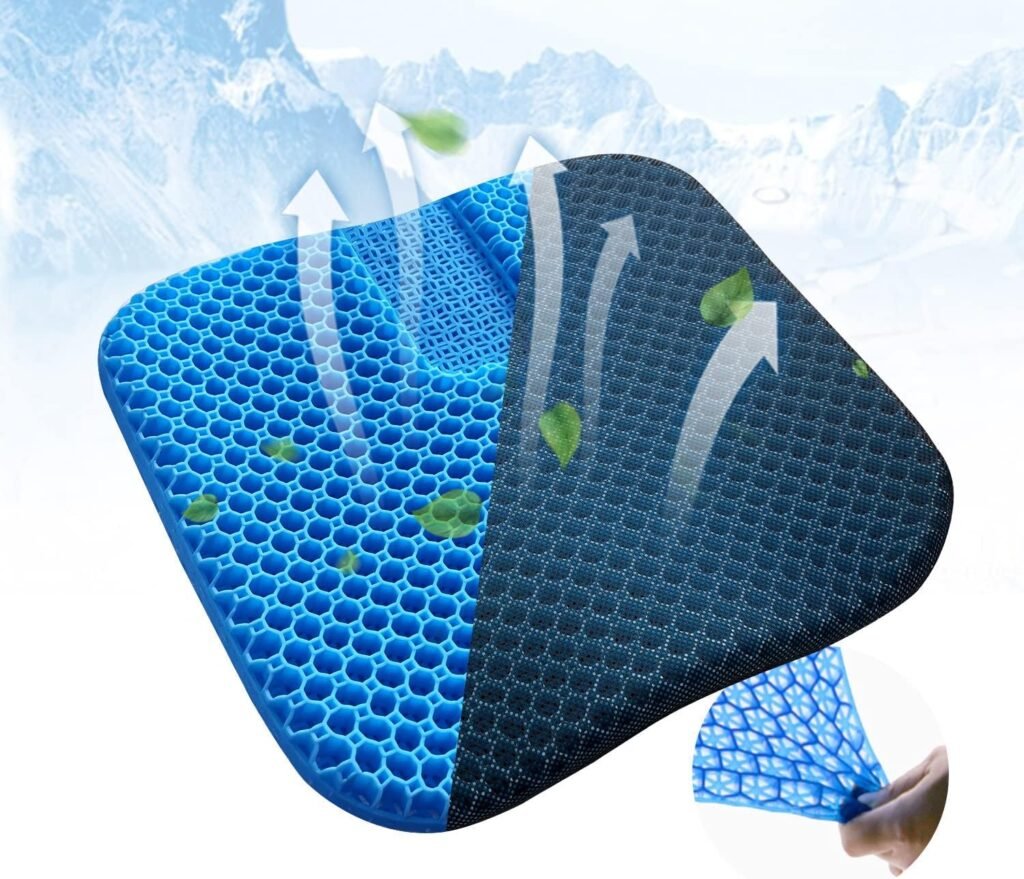 Bipintip Gel Seat Cushion for Long Sitting - Desk Chair,Car,Sciatica,Back,Pain Relief Cushion with Non-Slip Cover (Blue)