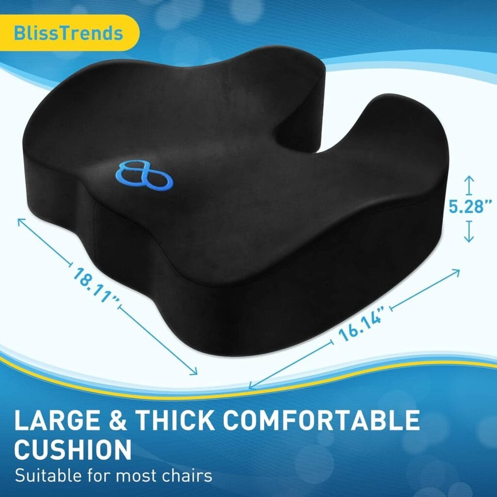 BlissTrends Seat Cushion,Thick Memory Foam Cushions for Pressure Relief, Tailbone Pain, Sciatica  Back Pain Relief for Office Chairs (Black)