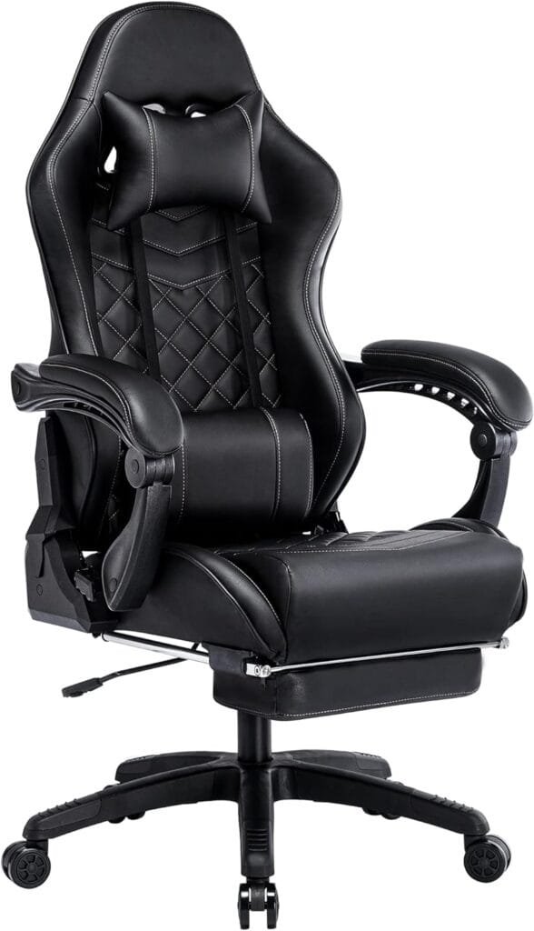 Blue Whale Massage Gaming Chair for Adults, 350LBS Office Chair with Retractable Footrest, Adjustable Armrest, Classic PU Leather Big and Tall Ergonomic Computer Chair