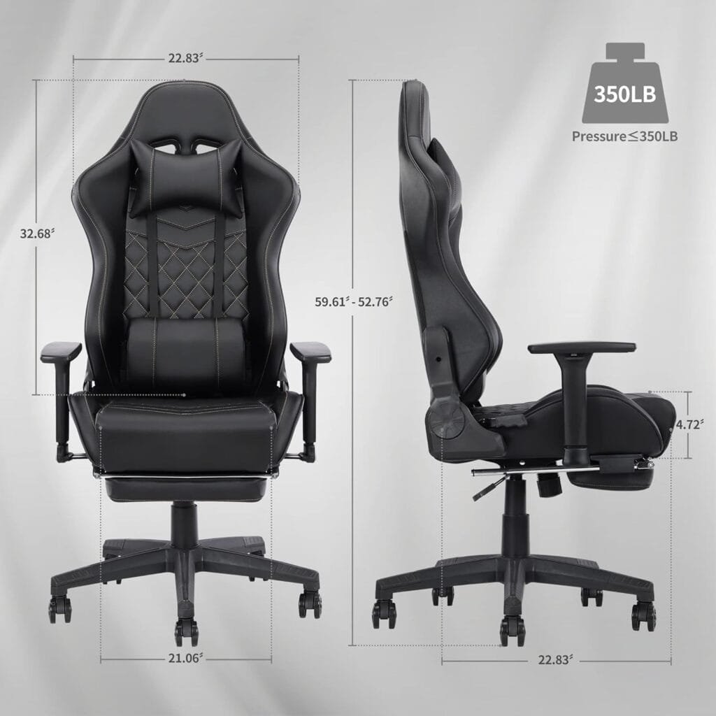Blue Whale Massage Gaming Chair for Adults, 350LBS Office Chair with Retractable Footrest, Adjustable Armrest, Classic PU Leather Big and Tall Ergonomic Computer Chair