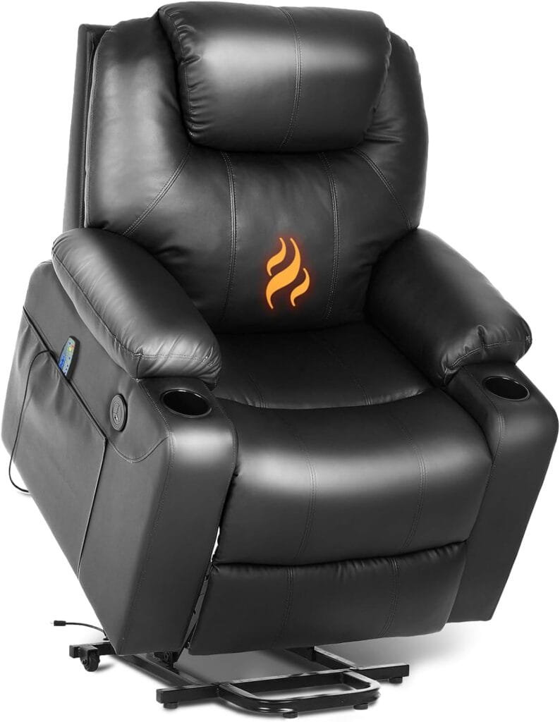 BOCWEN Power Lift Chairs Recliners for Elderly, Leather Recliner Chair for Adults with Cup Holder, Oversized Chair for Living Room, Comfy Lazy Boy Recliner Chair with Heat  Massage (Black)