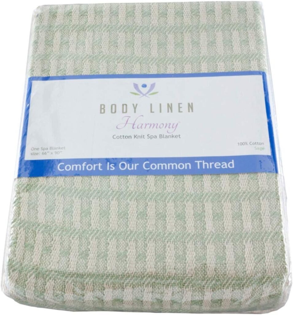 Body Linen Harmony Cotton Spa and Massage Table Blanket 100% Cotton, 66 by 90 Inches. Soft, Warm and Stylish. Machine Washable. Raised Knit Pattern in White.