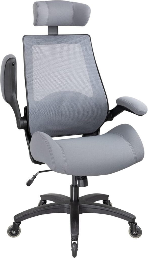 BOLISS Ergonomic Office Computer Mesh Desk Chair with Thickened Cushion Waist Support and Adjustable Headrest Flip Arm, Suitable for Home and Office 400 lbs - Gray