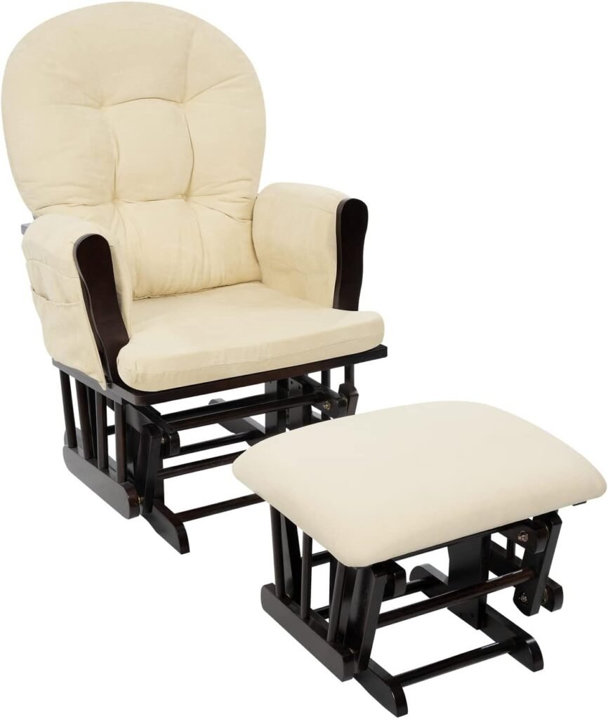 Brisbane Nursery Glider  Ottoman Sets, Glider Recliner Nursery Rocking Chair, Nursery Glider Rocker with Ottoman, Reclining Gliders  Chairs for Breastfeeding, Maternity, Napping, Espresso/Cream