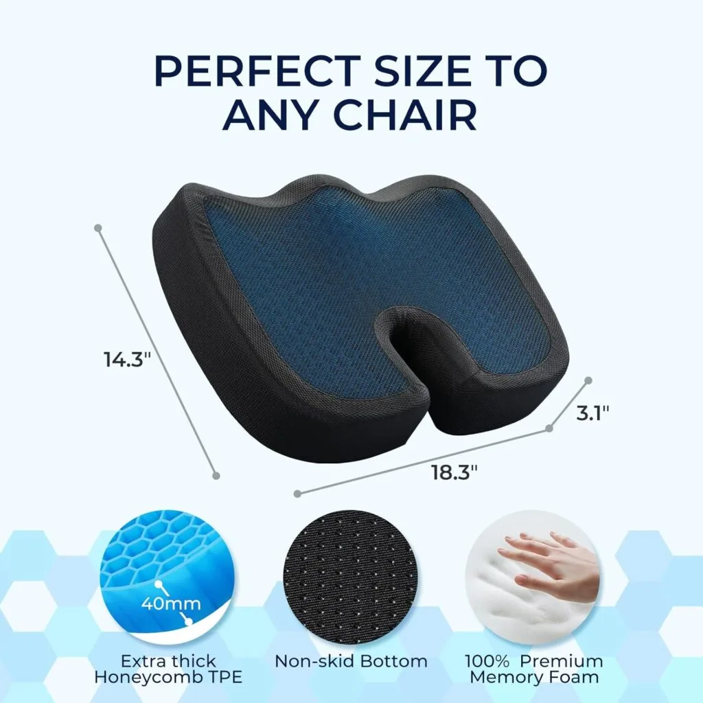 BUFORT TPE Seat Cushion - Breathable TPE Memory Foam Office Chair Cushions for Sciatica, Coccyx Tailbone Pain Relief - U-Shaped Comfort Seat Cushion for Office Chairs, Car Seat, Gaming Chair, Black : Office Products BUFORT TPE Seat Cushion - Breathable TPE Memory Foam Office Chair Cushions for Sciatica, Coccyx Tailbone Pain Relief - U-Shaped Comfort Seat Cushion for Office Chairs, Car Seat, Gaming Chair, Black : Office Products