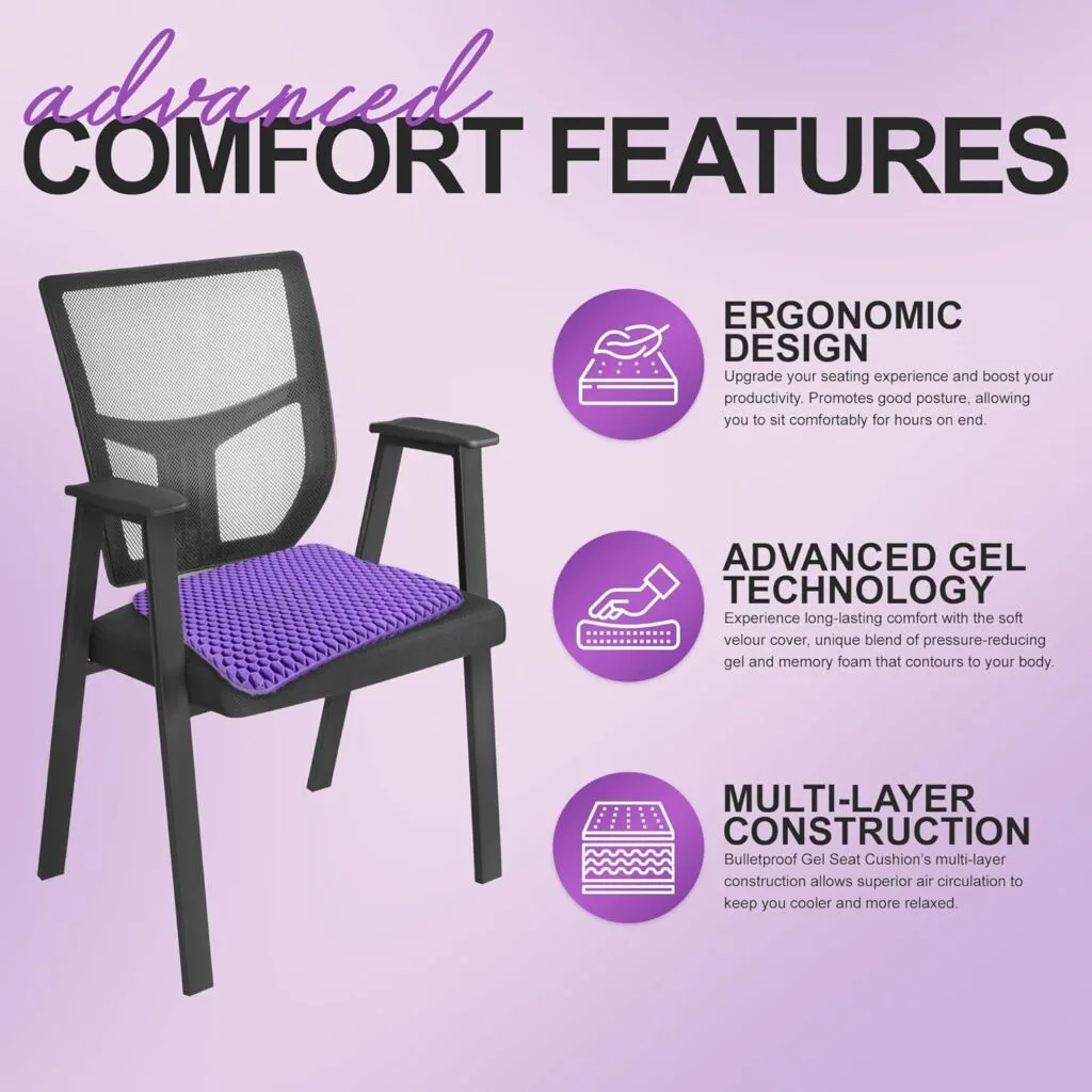 Bulletproof Gel Seat Cushion | Ultra Soft Large Cushion with Cooling Gel Pad Padded Cover | Orthopedic Cushion for Pressure Relief and Sitting Sores | Seat Cushion for Seniors, Car Office Bulletproof Gel Seat Cushion | Ultra Soft Large Cushion with Cooling Gel Pad Padded Cover | Orthopedic Cushion for Pressure Relief and Sitting Sores | Seat Cushion for Seniors, Car Office