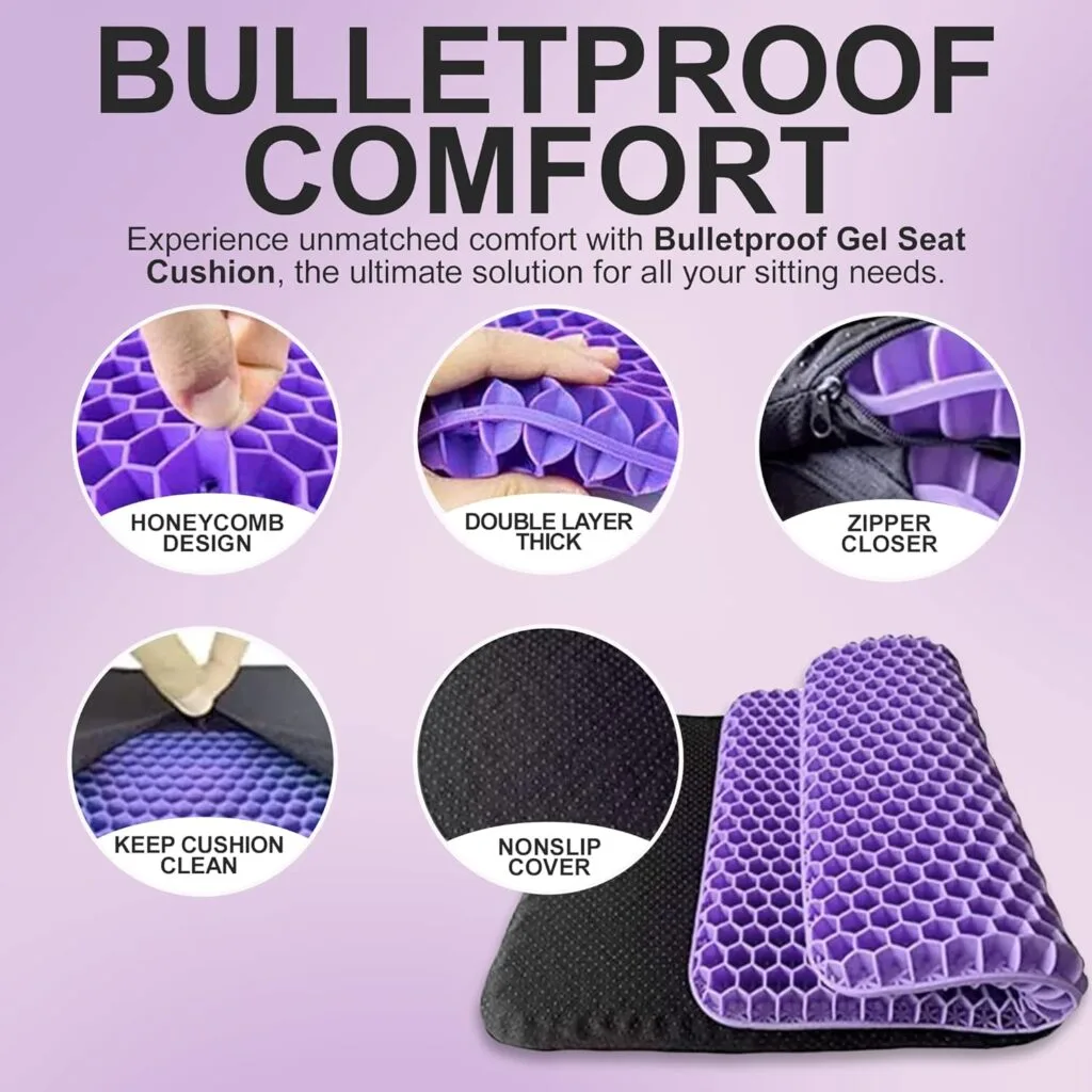 Bulletproof Gel Seat Cushion | Ultra Soft Large Cushion with Cooling Gel Pad Padded Cover | Orthopedic Cushion for Pressure Relief and Sitting Sores | Seat Cushion for Seniors, Car Office Bulletproof Gel Seat Cushion | Ultra Soft Large Cushion with Cooling Gel Pad Padded Cover | Orthopedic Cushion for Pressure Relief and Sitting Sores | Seat Cushion for Seniors, Car Office
