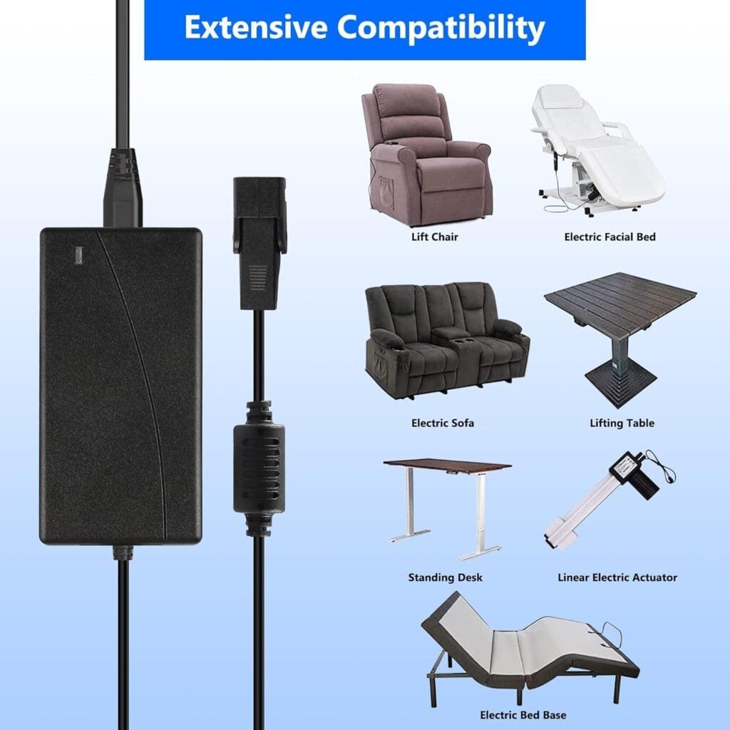 BXIZXD 18.7FT Recliner Power Supply, 29V 2A AC/DC Switching Power Adapter with 2-Pin Electric Power Cord, Extension Cable and Y Splitter Cord, Suitable for OKIN, Lazyboy, Pride Lift Chair