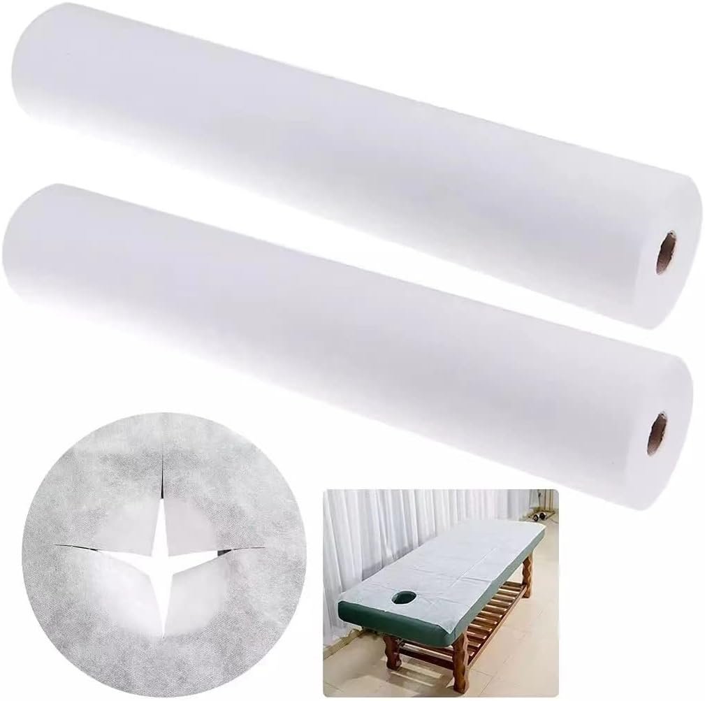 Bzbuy Disposable Massage Table Sheets (Pack Of 2 Roll) Non Woven | 30 g/m2 with Face Hole Absorbent Comfortable Thick and Durable Soft Latex-free 71 x 31.5