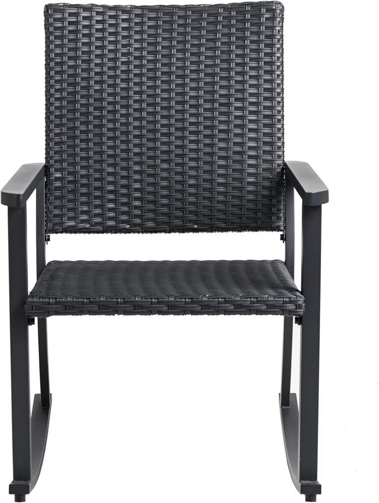 C-Hopetree Outdoor Rocking Chair for Outside Patio Porch, Metal Frame, Black All Weather Wicker