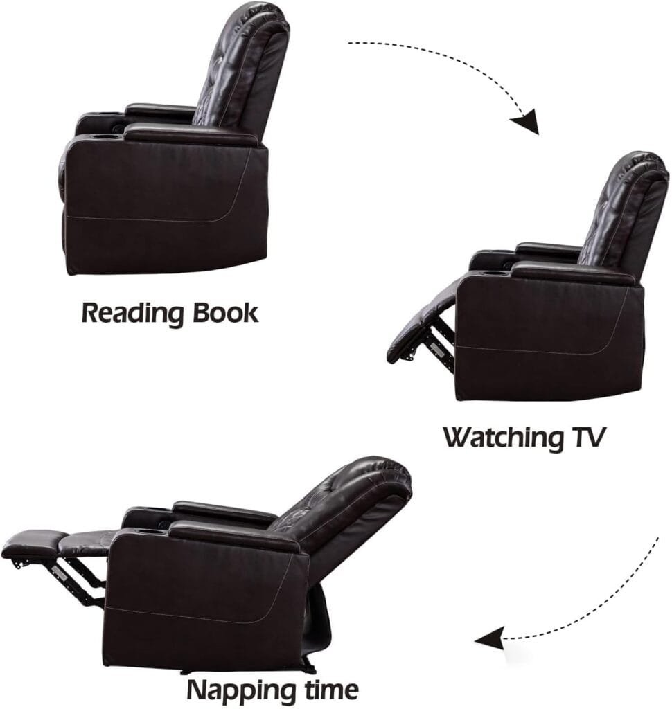 CANMOV Electric Power Recliner Chair with USB Ports and Cup Holders, Breathable Leather Home Theater Seating with Hidden Arm Storage (Black)