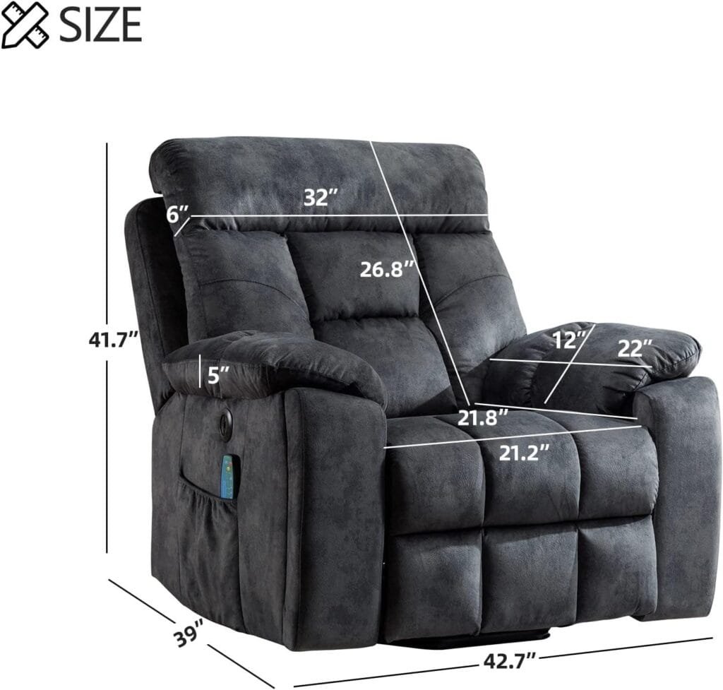 CANMOV Large Power Lift Recliner Chair with Massage and Heat for Elderly Big and Tall People, Overstuffed Wide Recliners with 2 Cup Holders, Side Pocket and USB Port, Gray