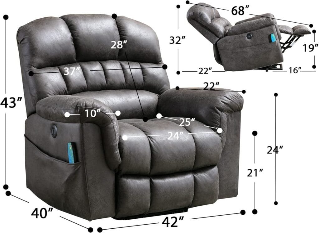 CANMOV Large Power Lift Recliner Chairs with Massage and Heat for Elderly Big People, Heavy Duty Electric Faux Leather Reclining Chairs with USB Port and 2 Side Pockets, Brown