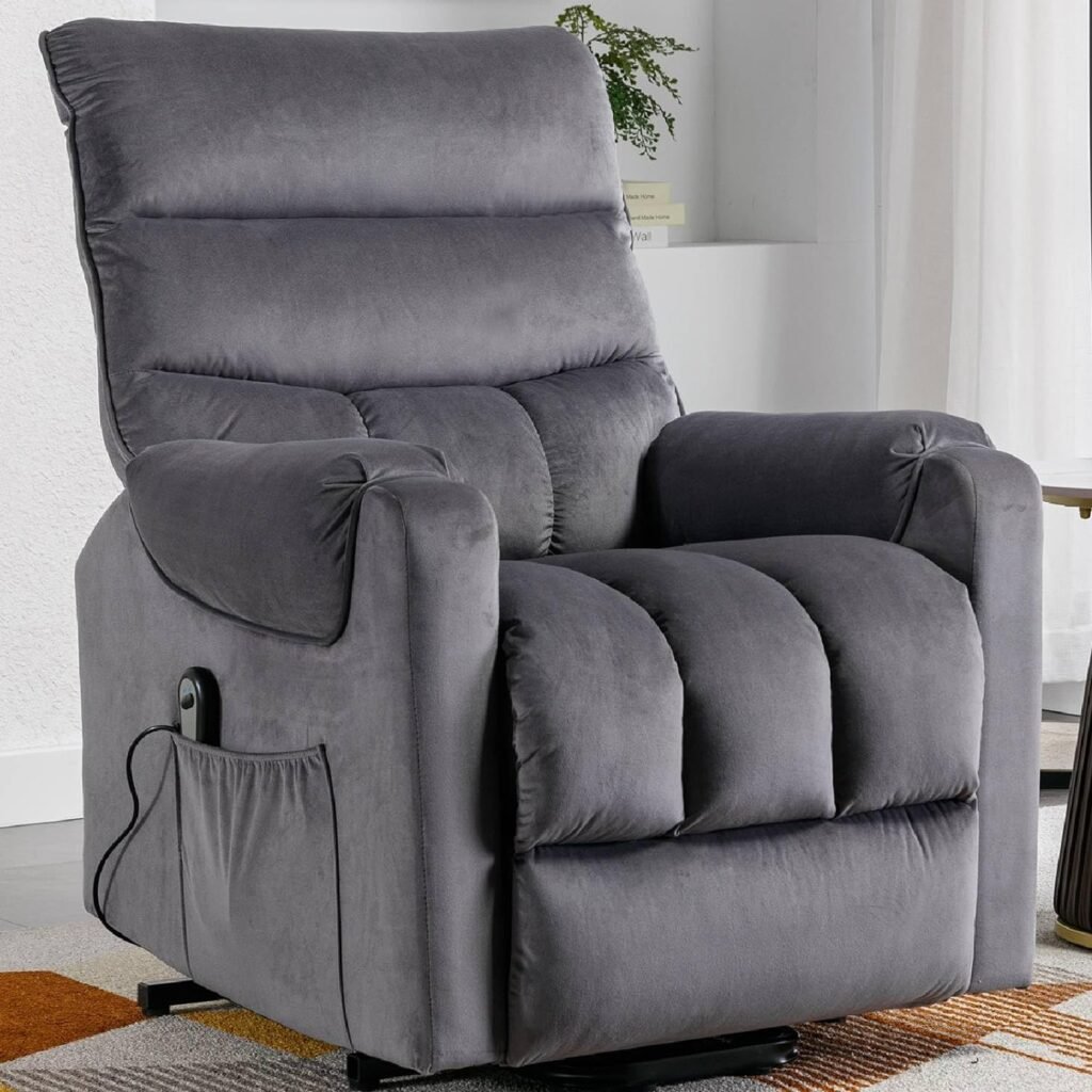 CANMOV Power Lift Recliner Chair for Elderly Old People, Lift Chair for Seniors Reclining Chair with Side Pocket, Sofa Chair for Living Room with Overstuffed Armrest (Gray)