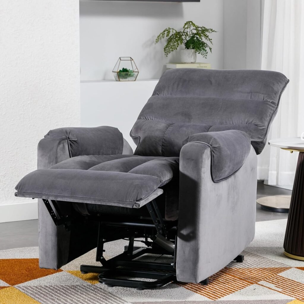 CANMOV Power Lift Recliner Chair for Elderly Old People, Lift Chair for Seniors Reclining Chair with Side Pocket, Sofa Chair for Living Room with Overstuffed Armrest (Gray)