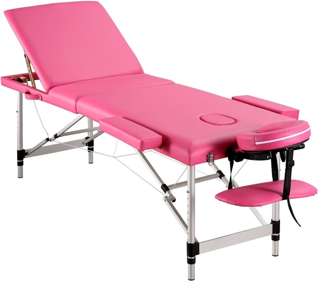 Careboda Massage Table Professional Massge Bed 3 Fold 82 Inches Height Adjustable for Spa Salon Lash Tattoo with Aluminum Legs Carrying Bag Accessories Pink : Beauty  Personal Care