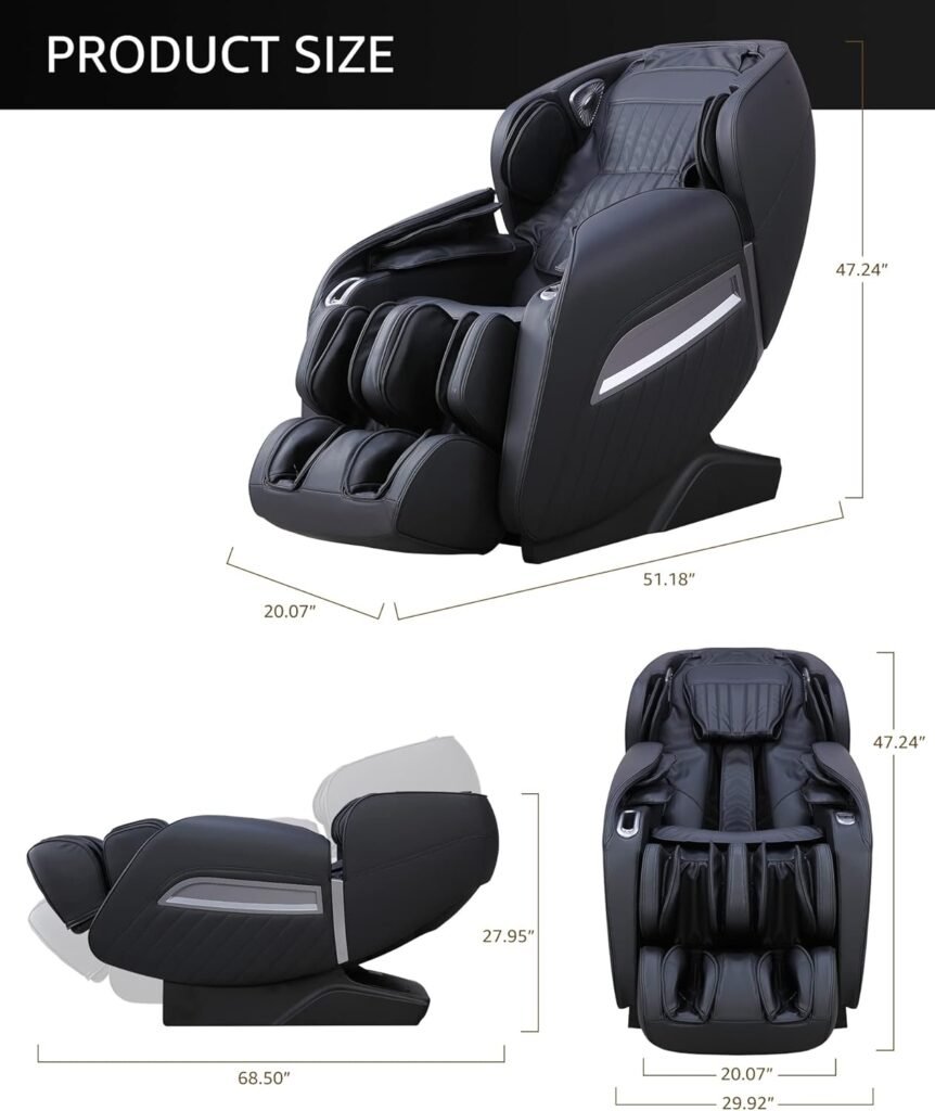 CareTech AI Voice Control Massage Chair Full Body Zero Gravity Massage Chairs Body Scan Detection 3D Massage Recliner Chair Back Heated Bluetooth Speaker Airbags SL Track Foot Massage Black