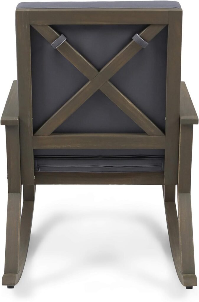 Christopher Knight Home Brent | Outdoor Acacia Wood Rocking Chair with Water-Resistant Cushions, Dark Gray