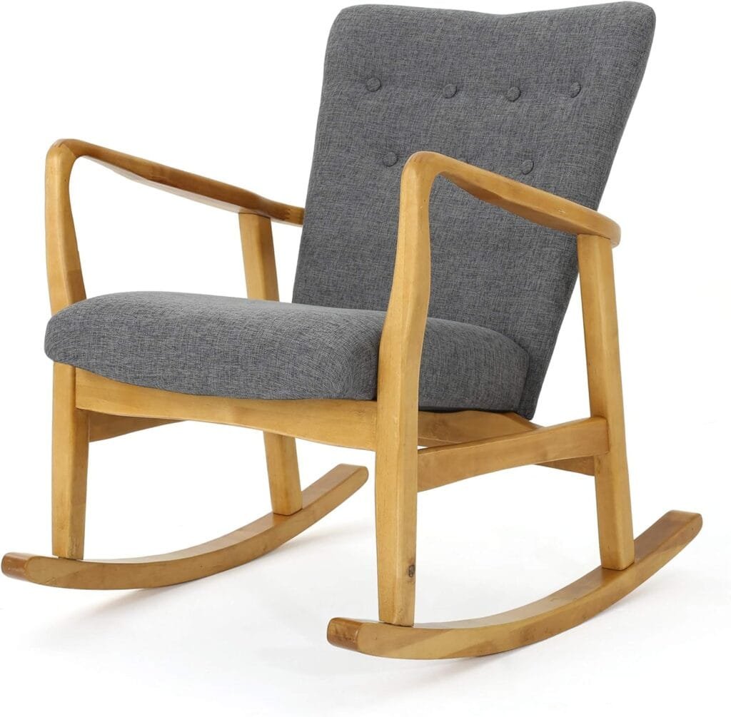 Christopher Knight Home Callum Mid-Century Fabric Rocker, Muted Blue / Light Walnut