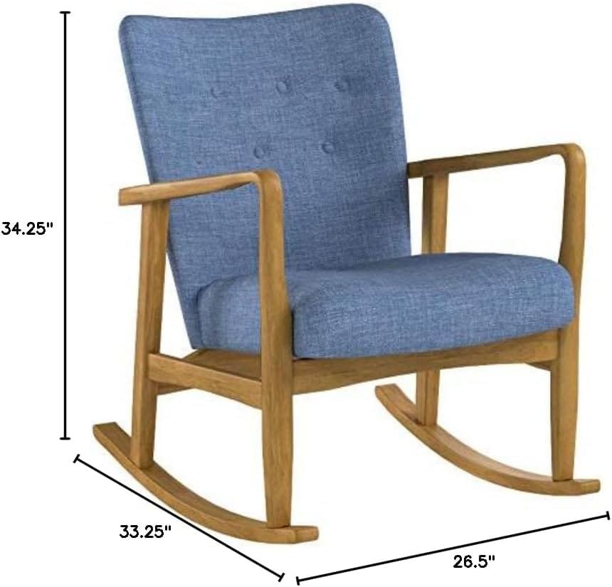 Christopher Knight Home Callum Mid-Century Fabric Rocker, Muted Blue / Light Walnut