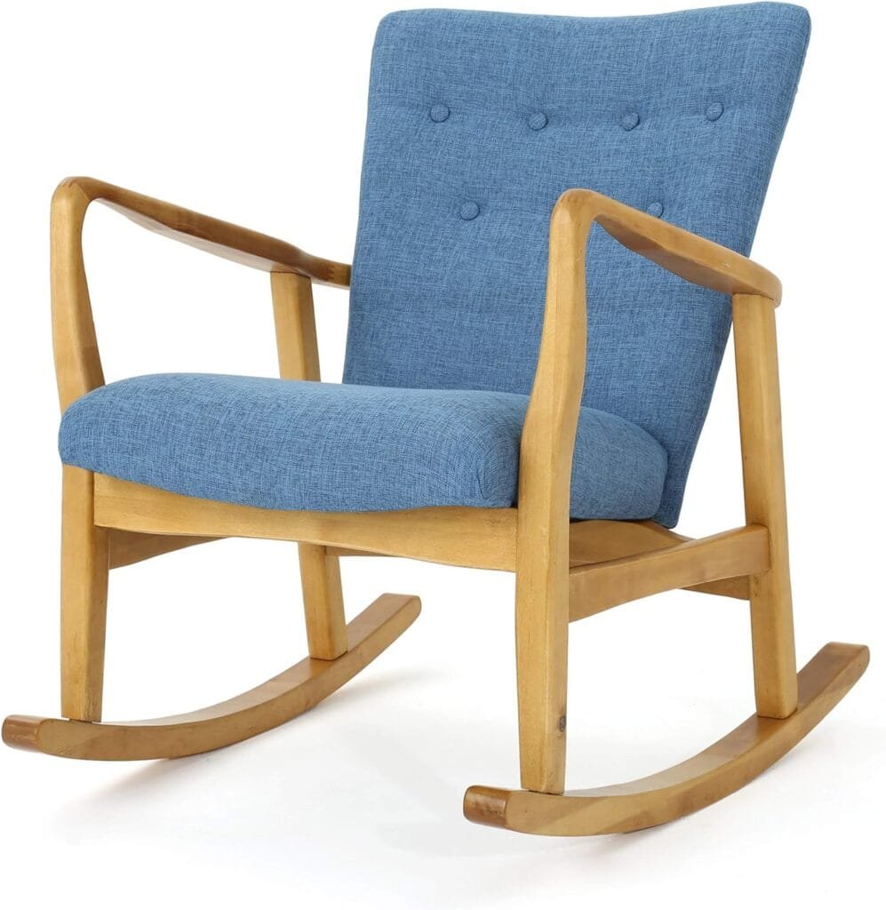Christopher Knight Home Callum Mid-Century Fabric Rocker, Muted Blue / Light Walnut