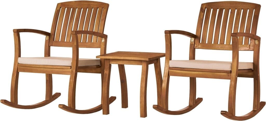 Christopher Knight Home Selma Acacia Rocking Chairs with Cushions, 2-Pcs Set, Teak Finish