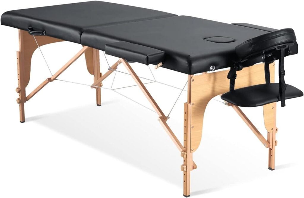 CHRUN Portable Massage Table Professional Massage Bed Wide 35 Height Adjustment Lash Bed SPA Bed Facial Bed Tattoo Table with Accessories  Carrying Bag 2 Section Wooden