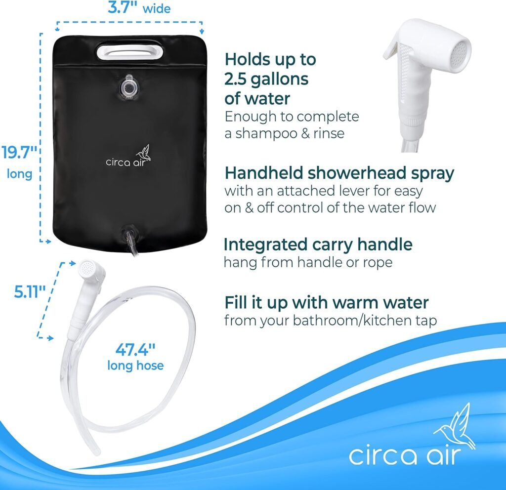 CIRCA AIR Portable Shower Bag to Wash Hair in Bed, Portable Hair Washing Station, Elderly Hair Washing Aids for Disabled, Handicap Hair Washing Basin for Bedridden Hair Washing Accessory (Black)