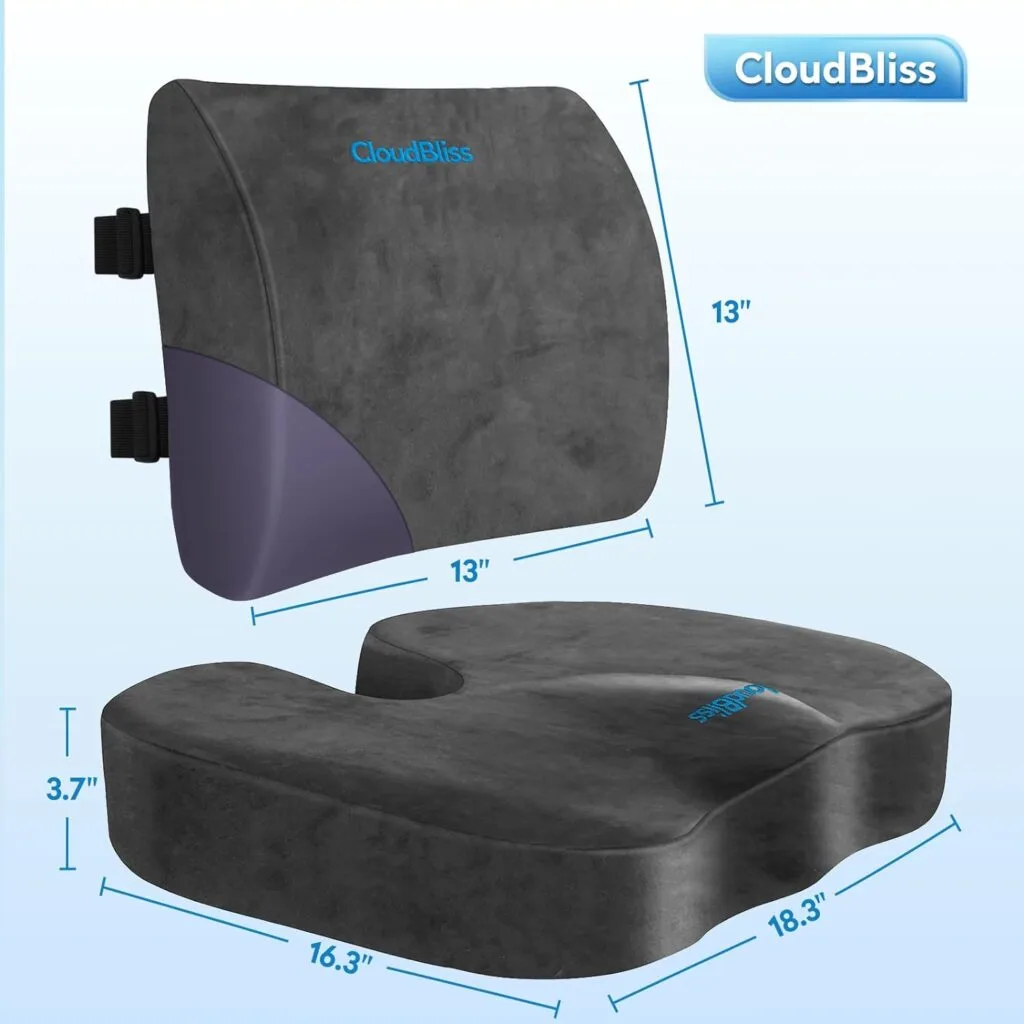CloudBliss Seat Cushion for Office Chair,Car Seat,Lumbar and Back Support Memory Foam Pillow, Coccyx Cushion for Tailbone ,Sciatica Back Pain Relief -Black CloudBliss Seat Cushion for Office Chair,Car Seat,Lumbar and Back Support Memory Foam Pillow, Coccyx Cushion for Tailbone ,Sciatica Back Pain Relief -Black