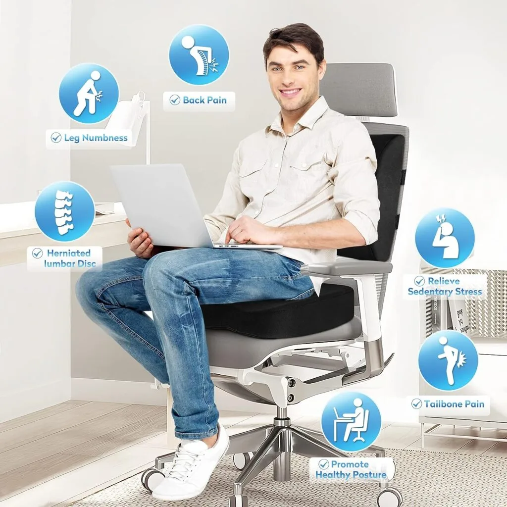 CloudBliss Seat Cushion for Office Chair,Car Seat,Lumbar and Back Support Memory Foam Pillow, Coccyx Cushion for Tailbone ,Sciatica Back Pain Relief -Black CloudBliss Seat Cushion for Office Chair,Car Seat,Lumbar and Back Support Memory Foam Pillow, Coccyx Cushion for Tailbone ,Sciatica Back Pain Relief -Black