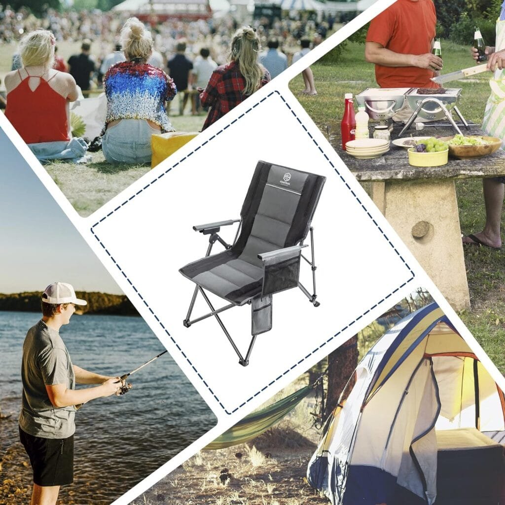 Coastrail Outdoor Heated Camping Chair Adjustable 3 Position Reclining Folding Lounge Charis for Adult 3 Temperature Controls Power by USB Bank with Cup Holder  Pockets