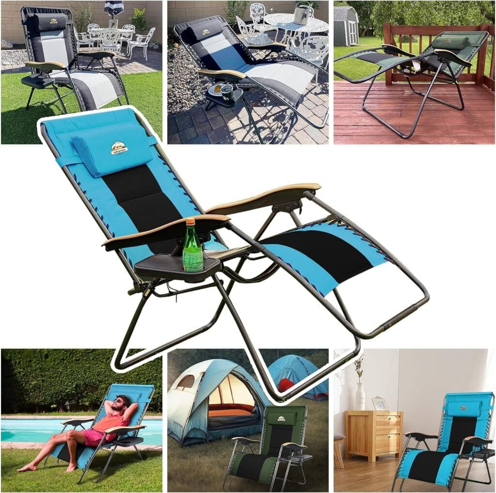 Colegence Oversized Zero Gravity Chair XL Support 400 LBS, 33”Wide Heavy Duty Adjustable Anti Gravity Lounger with Cup Holder,Folding Outside Recliner for Beach,Camping,Lawn,Patio,Outdoor(Black)