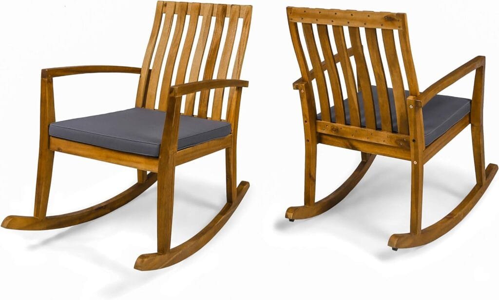 Colmena Outdoor Acacia Wood Rustic Style Rocking Chair with Cushions (Set of 2) - Teak and Dark Gray Finish
