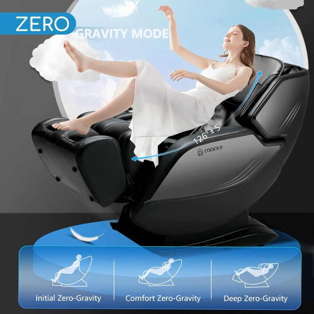 COMFIER 4D Massage Chair Zero Gravity Full Body,Back Massager for Recliner Chair,Deluxe Ultra-SL Track,18 Auto Programs,Rolling,Heat,Air Compression,Yoga Stretch,Body Scan,Bluetooth,Foot Roller